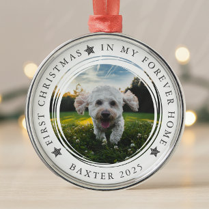 First Christmas in My Forever Home Pet Photo Metal Tree Decoration