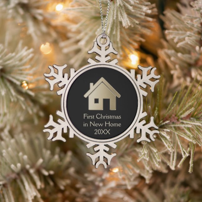 First Christmas in New Home 20XX Snowflake Pewter Christmas Ornament (Tree)