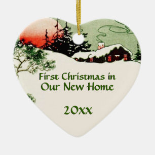 First Christmas in New Home Country Cabin Heart Ceramic Tree Decoration