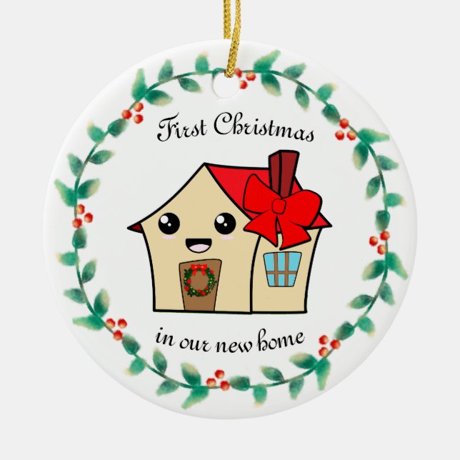 First Christmas in New Home Personalised Ceramic Tree Decoration (Front)
