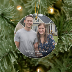 First  Christmas in New Home Photo Couple Ceramic Tree Decoration
