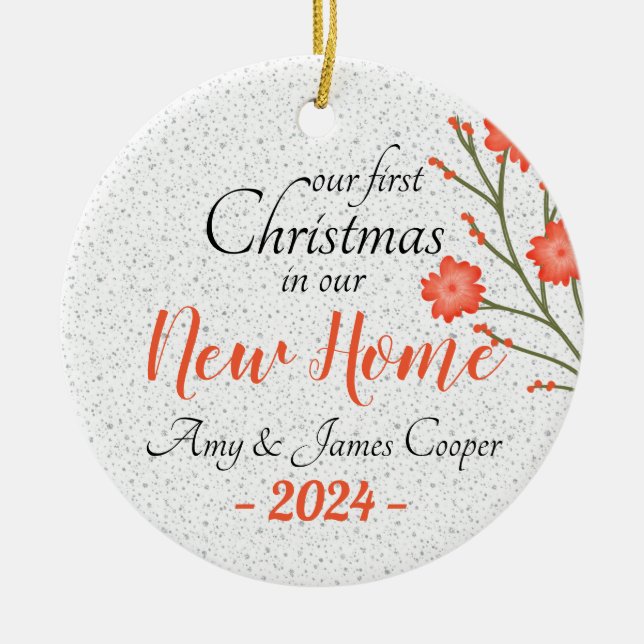 First Christmas In New Home Photo Elegant Script  Ceramic Tree Decoration (Front)