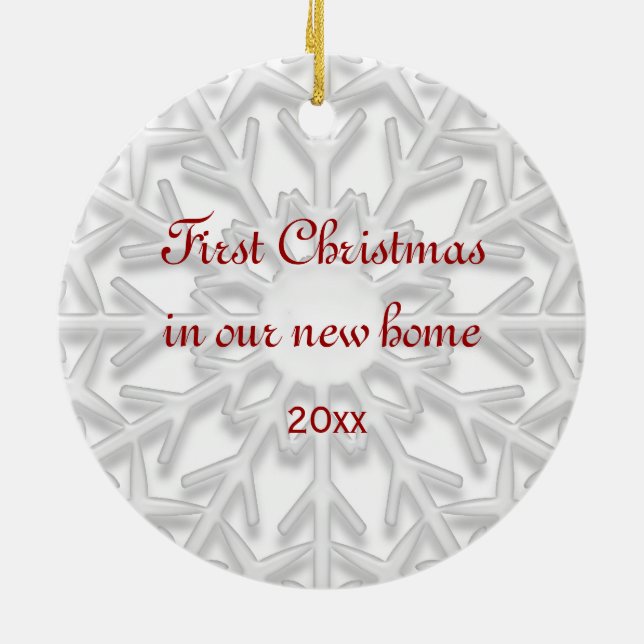 First Christmas in New Home White Snowflake Ceramic Tree Decoration (Back)