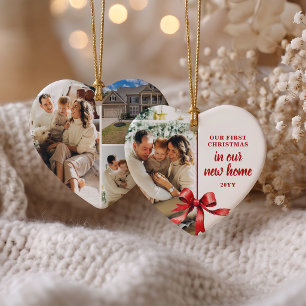 First Christmas in Our New Home 4 Photo Red Bow Ceramic Tree Decoration