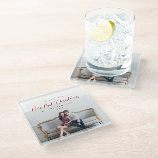 First Christmas in our New Home Address Glass Coaster (Angled)