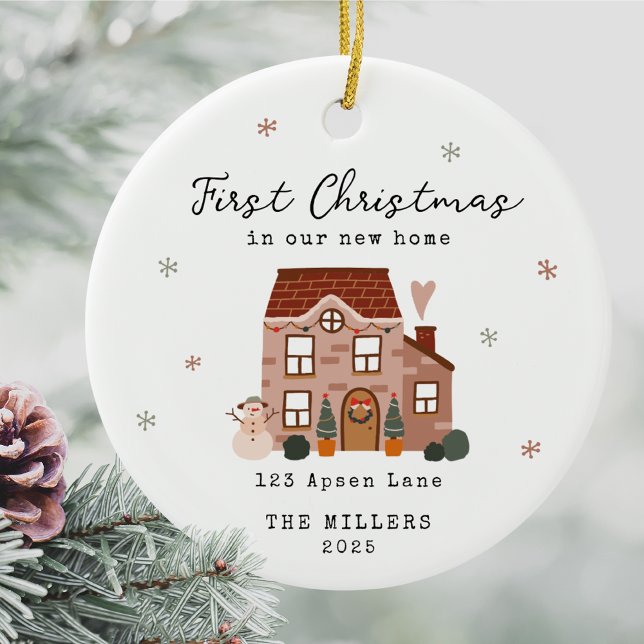 First Christmas In Our New Home Custom Address  Ceramic Tree Decoration (First Christmas in our new home personalized ornament custom address name year housewarming gift)