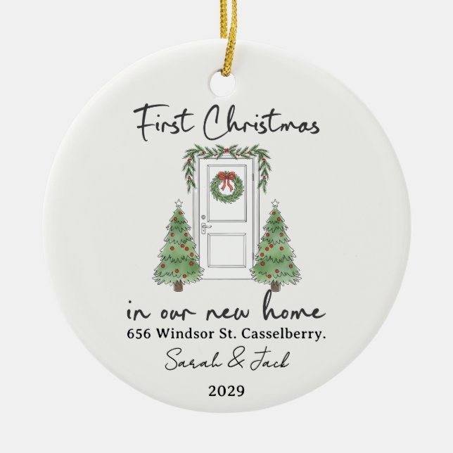 First Christmas in Our New Home Custom Ceramic Tree Decoration (Front)