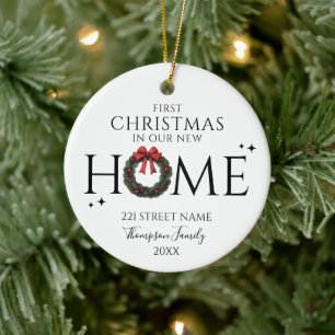 First Christmas In Our New Home Elegant Wreath Ceramic Tree Decoration