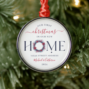 First Christmas in our New Home Elegant Wreath Metal Tree Decoration