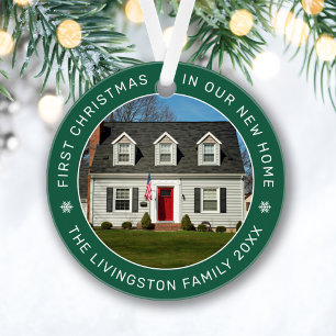 First Christmas in Our New Home Green Custom Photo Ornament