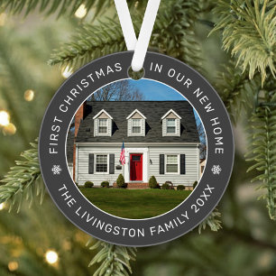 First Christmas in Our New Home Grey Custom Photo Ornament