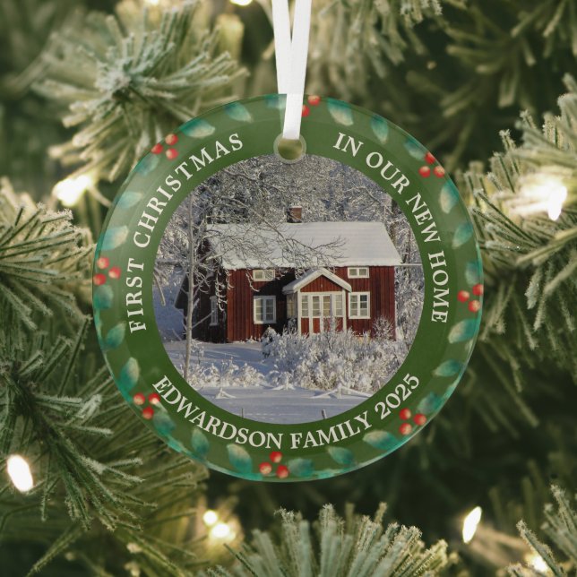 First Christmas in our new Home house photo Glass Tree Decoration (Insitu)