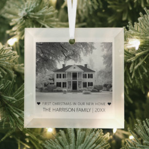 First Christmas in Our New Home Personalised Photo Glass Tree Decoration
