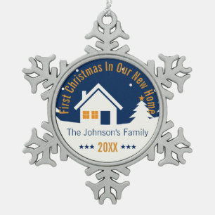 First Christmas In Our New Home Personalised Snowflake Pewter Christmas Ornament
