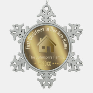 First Christmas In Our New Home   Personalised Snowflake Pewter Christmas Ornament