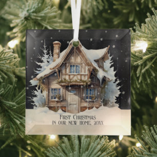 First Christmas in our new home personalized  Glass Tree Decoration