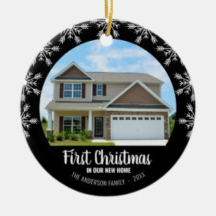 First Christmas in our New Home Photo Black Ceramic Tree Decoration