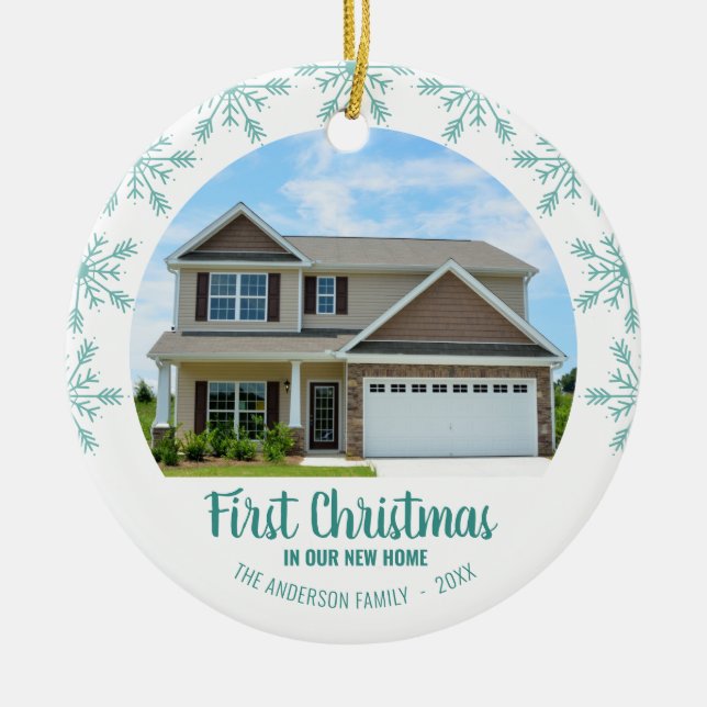 First Christmas in our New Home Photo Ceramic Tree Decoration (Front)