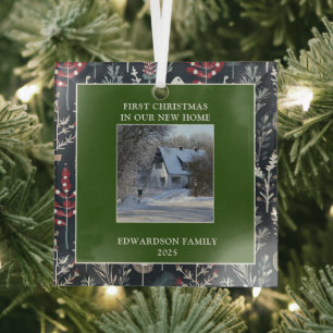 First Christmas in our new Home photo family name Glass Tree Decoration