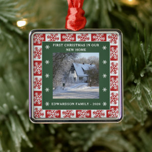 First Christmas in our new Home photo family name  Metal Tree Decoration