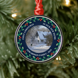 First Christmas in our new Home photo family name Metal Tree Decoration