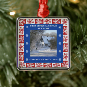 First Christmas in our new Home photo family name  Metal Tree Decoration