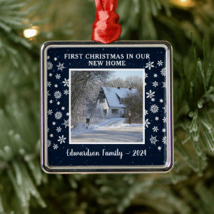 First Christmas in our new Home photo family name Metal Tree Decoration