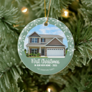 First Christmas in our New Home Photo Light Green Ceramic Tree Decoration