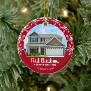 First Christmas in our New Home Photo Red Ceramic Tree Decoration