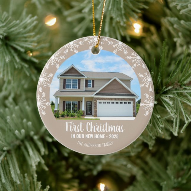 First Christmas in our New Home Photo Tan Ceramic Tree Decoration (Tree)