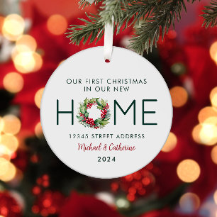 First Christmas in our New Home Watercolor Wreath Metal Tree Decoration