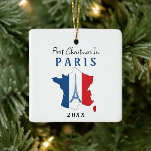 First Christmas In Paris France Flag Ceramic Ornament