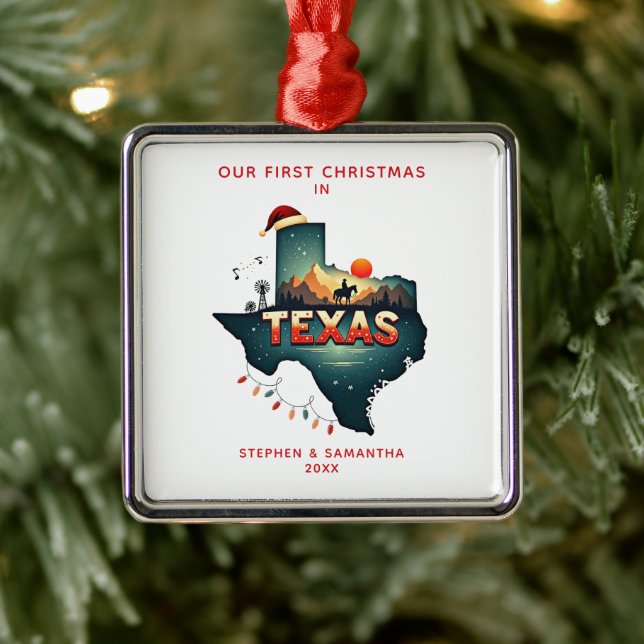 First Christmas In Texas State Personalised Metal Tree Decoration (Tree)