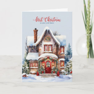  First Christmas in Your New Home Snowy House  Holiday Card