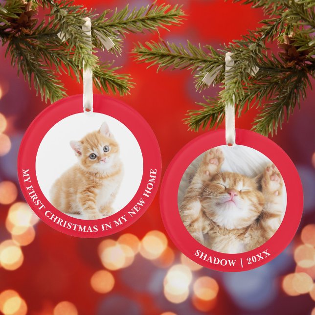 First Christmas Kitten Cat Personalised Photo Ornament (Creator Uploaded)