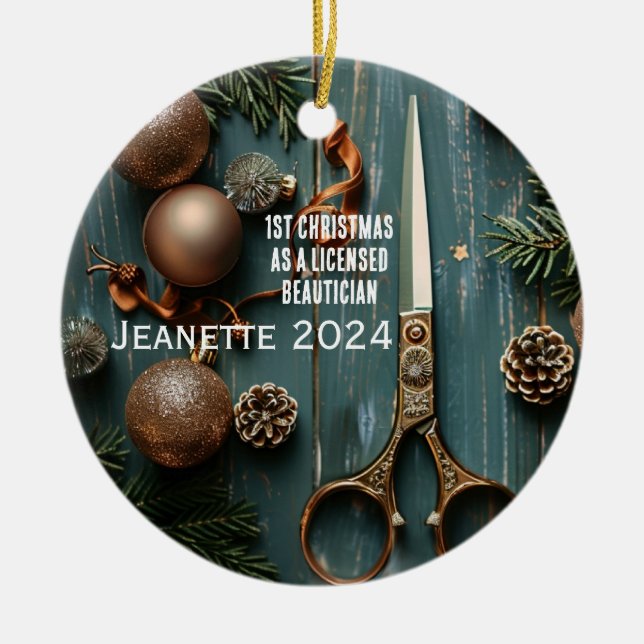 First Christmas Licensed Beautician Ornament (Front)