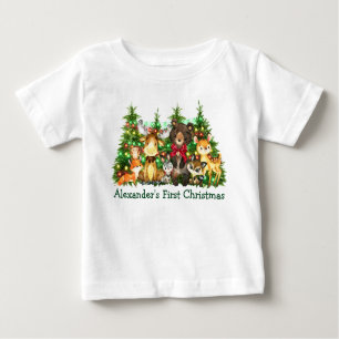 First Christmas Lights Bow Woodland Forest Animals Baby T-Shirt