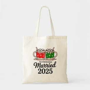 First Christmas Married 2025 Cute Hot Chocolate Tote Bag