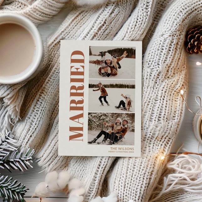 First Christmas Married 3 Photo Modern Holiday Card (Creator Uploaded)