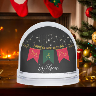 First Christmas Married As Mr. And Mrs Gold Script Snowglobe