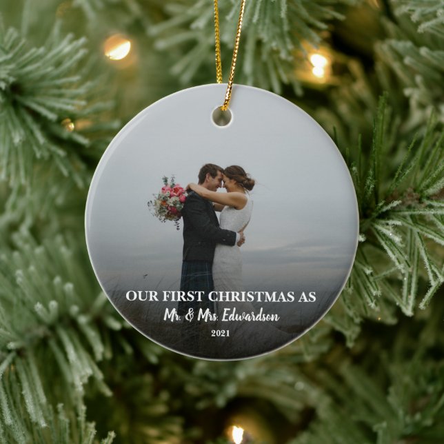 First Christmas married as Mr. and Mrs. photo Ceramic Tree Decoration (Tree)