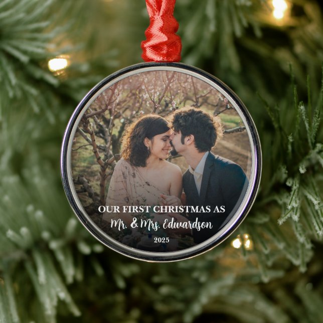 First Christmas married as Mr. and Mrs. photo Metal Tree Decoration (Tree)