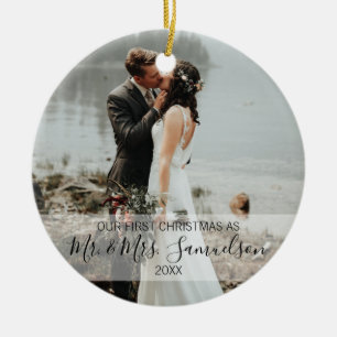 First Christmas Married as Mr. & Mrs. 2 x PHOTO Ce Ceramic Tree Decoration