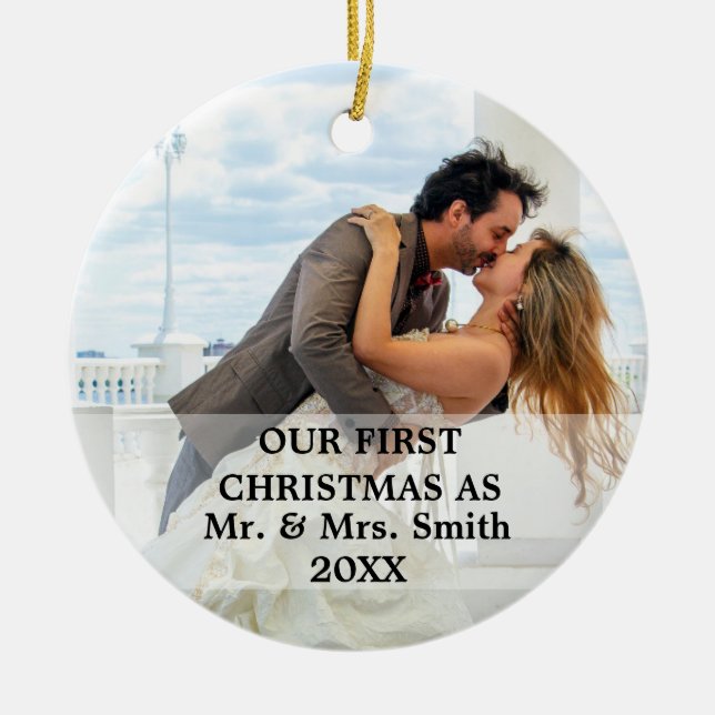 First Christmas Married as Mr. & Mrs. PHOTO Ceramic Tree Decoration (Front)