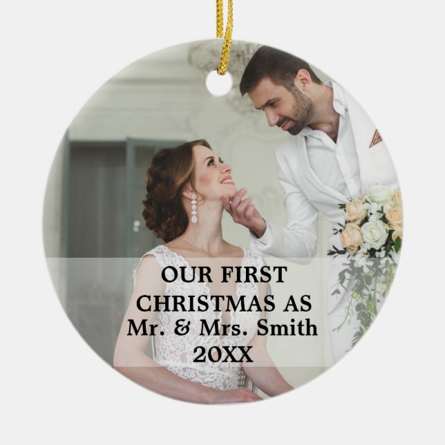 First Christmas Married as Mr. & Mrs. PHOTO Ceramic Tree Decoration (Front)