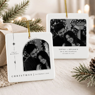 First Christmas Married Black & White Photo Ceramic Ornament
