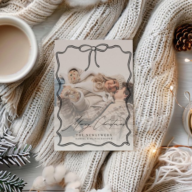 First Christmas Married Bow Photo Christmas Holiday Card (Creator Uploaded)