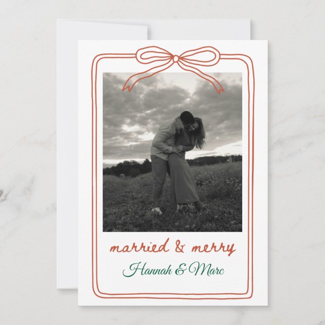 First Christmas Married Bow Photo Holiday Card (Front)