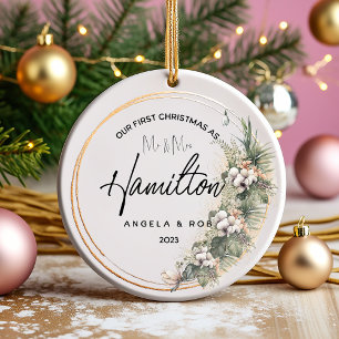 First Christmas Married Ceramic Ornament, Bouquet Ceramic Tree Decoration