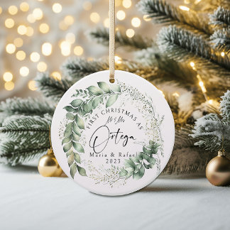 First Christmas Married Ceramic Ornament, Wreath Tree Decoration